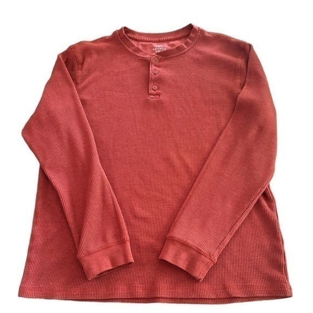 George Long Sleeve Waffle Knit Henley Shirt - Mens Size XL 46-48 Burnt Orange